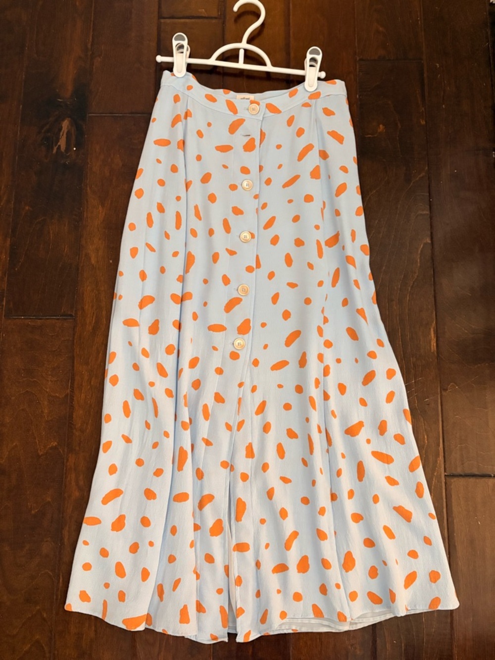 Wilfred Light Blue Maxi Skirt with Orange Spot Print